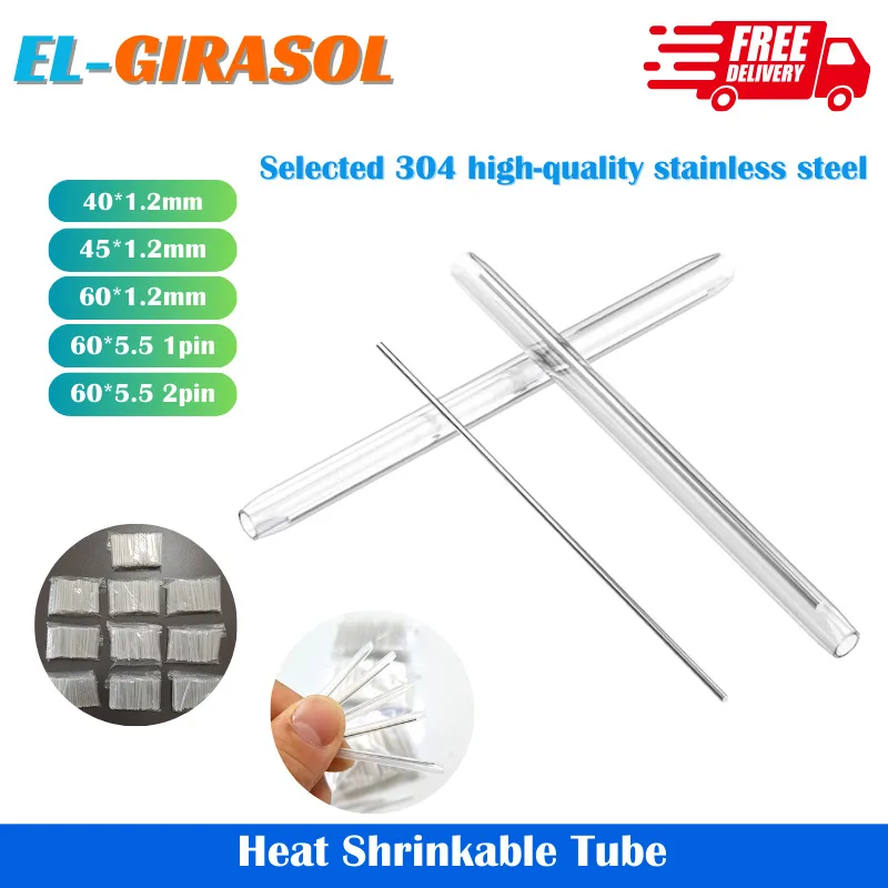 Heat Shrinkable Tube 40/45/60x1.2mm 1pin 2pin Smoove Fiber Optic Splice Protector Tubo Cable Heat Shrink Tube Protector Sleeves