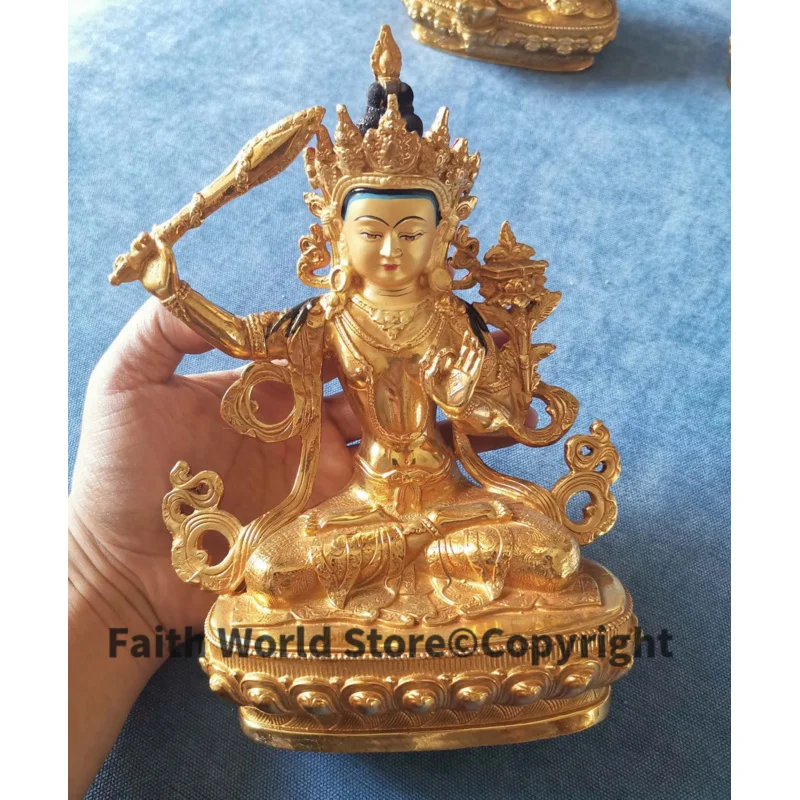 

21CM Tibet Buddhism gold gilding Bodhisattva Manjusri Guan yin PU SA Buddha statue brass statue HOME family effective protection