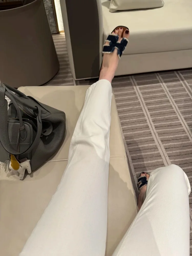 

High Waist Straight Leg Cotton Stretch Denim Jeans Korean Sle Versatile Slimming Hip Covering Casual Pants for Women