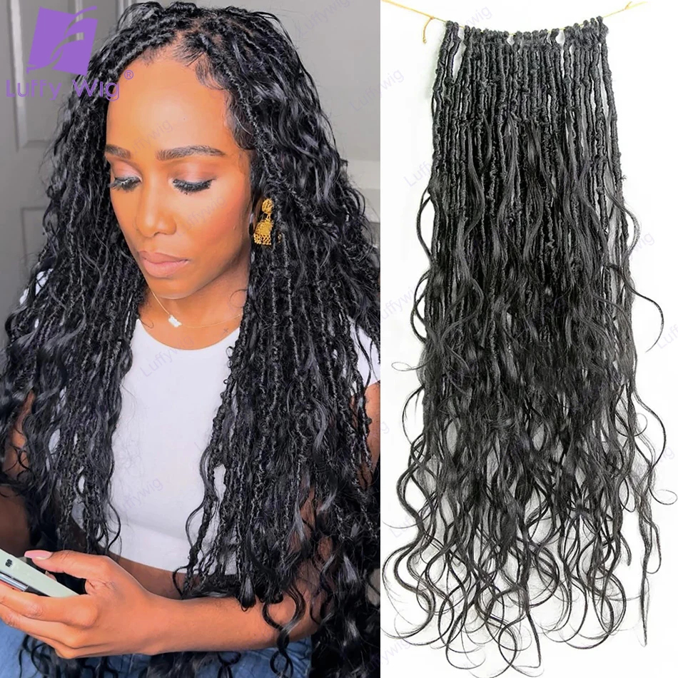 Pre-looped Knotless Crochet Boho Locs with Body Wave Human Hair Curls Boho Dreadlocks Hair Extension for Women Fast Shipping