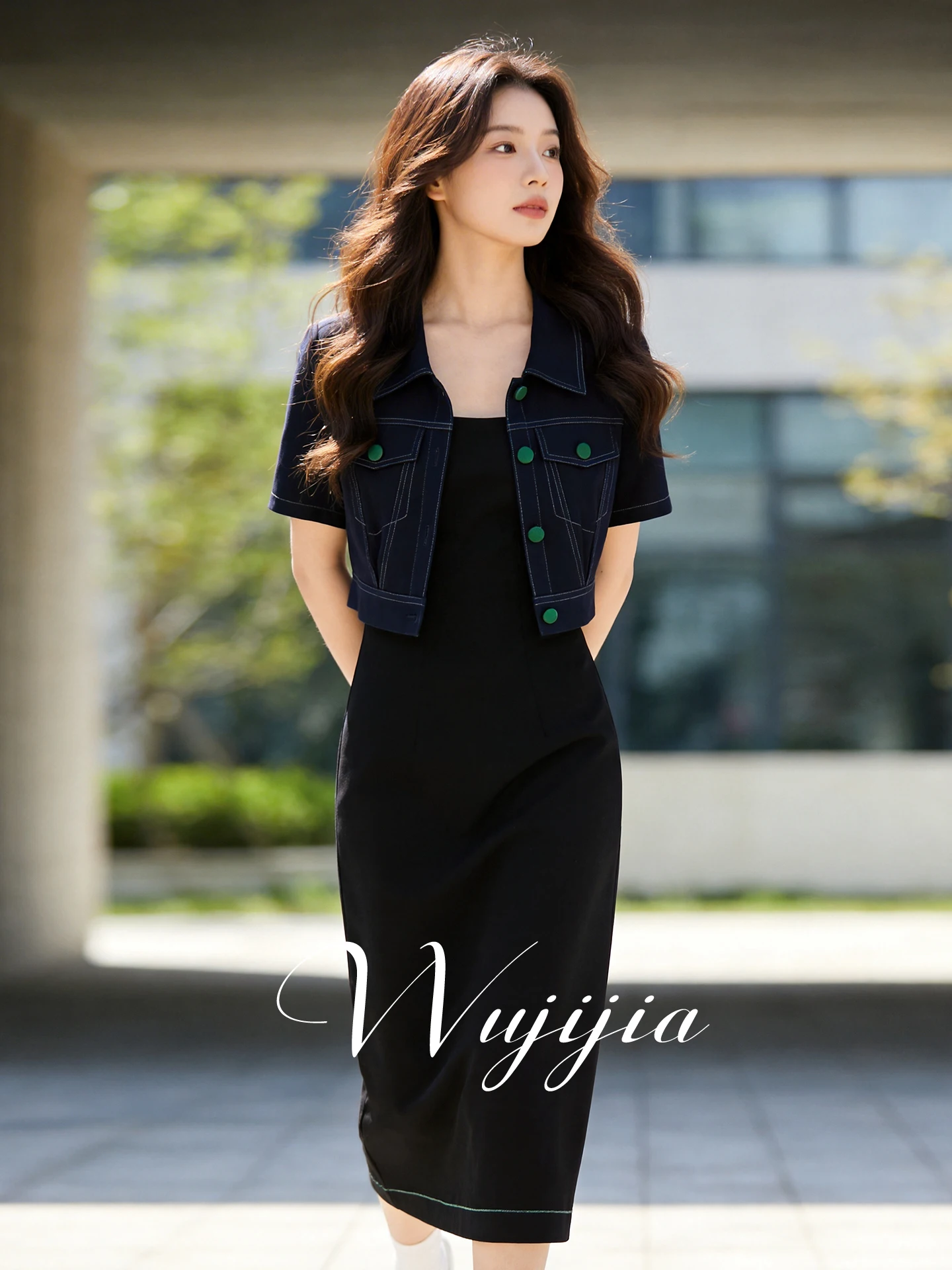 

Stunning Women's Summer Outfit Short Sleeve Two-Piece Set High Waist A-Line Dress with Belt Large Size Fashionable Commute Style