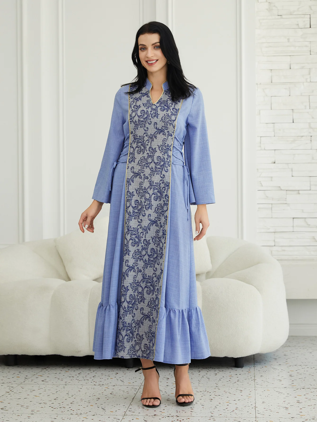 

Eid Women Dress Abaya Muslim Ramadan Jalabiya Print Ruffle Bandage Party Dresses Dubai Long Robe Islam Vestidos Largos 2025