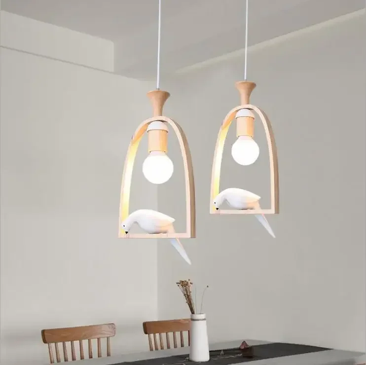 

Log Home Decor Personalized Creativity Bird Courtyard Balcony Chandelier Wood for Dining Room Bedside Lamp Pendant Chandeliers