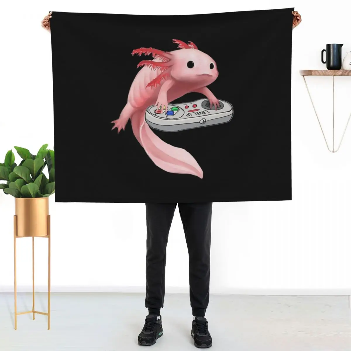 Axolotl Fish Playing Video Game White-Axolotl Lizard Gamers Throw Blanket Decorative Sofa Single Comforter anime Blankets