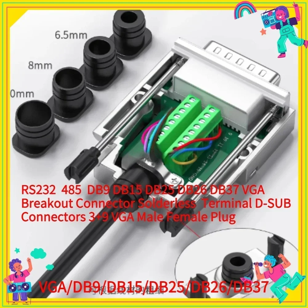 1PCS  DB9 DB15 DB25 DB26 Male Female Plug 3+9 VGA Breakout Connector Solderless 9Pin 15Pin 25Pin 26Pin 37Pin D-SUB RS232