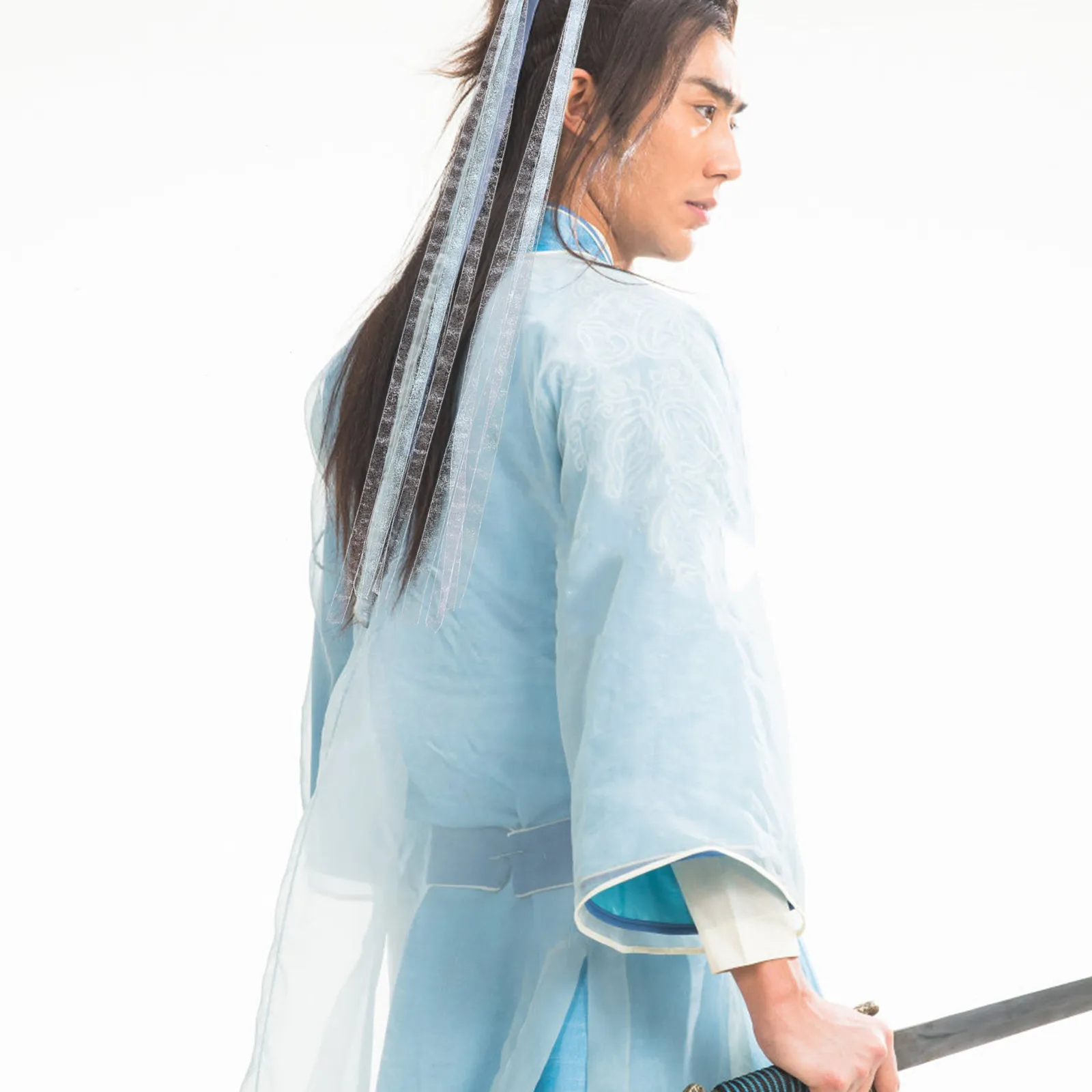 

Chinese Ancient Style Hairpin Set White Crown with Blue-White Silk Tassels Hanfu Hair Accessories for Photoshoots Daily Wear