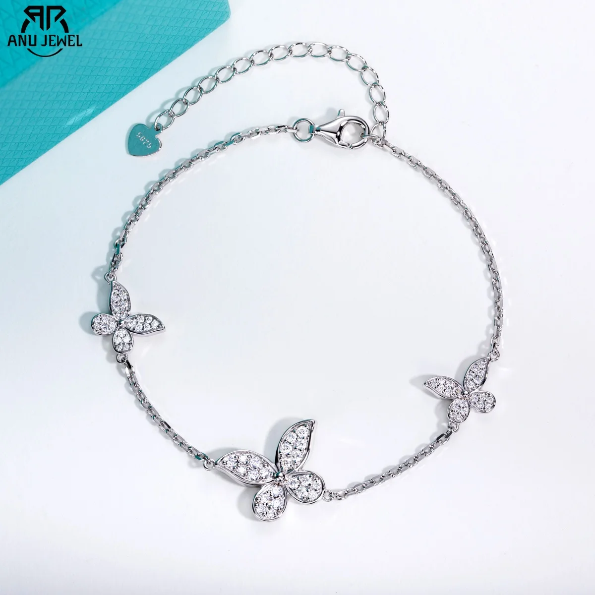 

bihJewel Муассанит Браслет-бабочка из стерлингового серебра 925 пробы с позолотой 18 карат 18+5 см Регулируемые браслеты на ножной браслет для женщин Ювелирные изделия