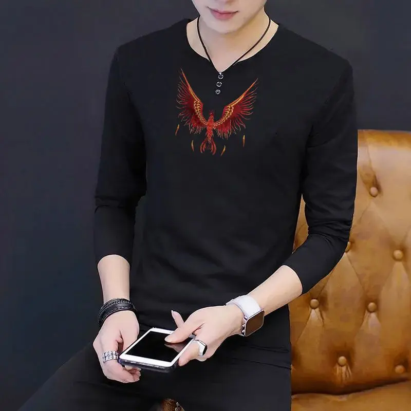 

Fashion Trendy Men's V Neck Long Sleeve T Shirt Top For Young Middle Aged Autumn Spring Wear