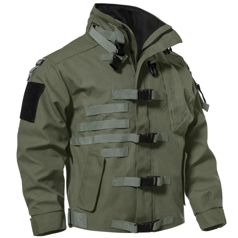 Men's Tactical Cargo Jackets Casual Multi-pocket Wear-resistant Motorcycle Coats Outdoor Windproof Combat Bomber Military Jacket