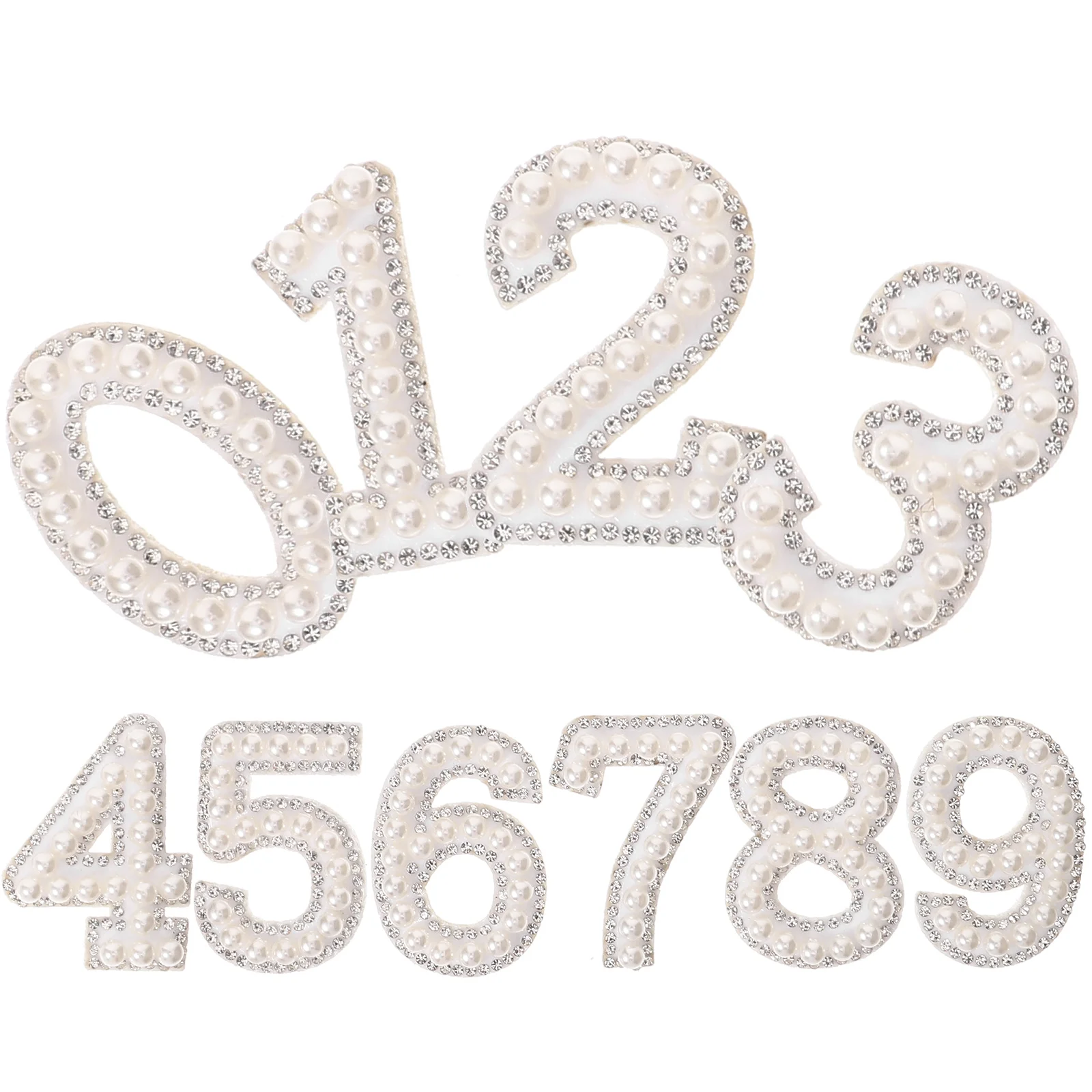 

20pcs Rhinestone Pearl Iron On Patches Bling Decorative Numbers Durable Plastic Nonwoven Diy Clothing Accessories Heat Transfer