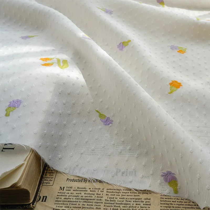 

Milky White Dots Small Fresh Jacquard Yarn-dyed Fabric For Dress Women's Fabric Designer Fabric DIY Tissue by the meter