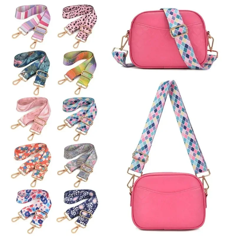 Colorful Flower Heat Transfer Printing Bag Strap Woman Purse Straps for Crossbody Messenger Shoulder Bag Accessories Adjustable