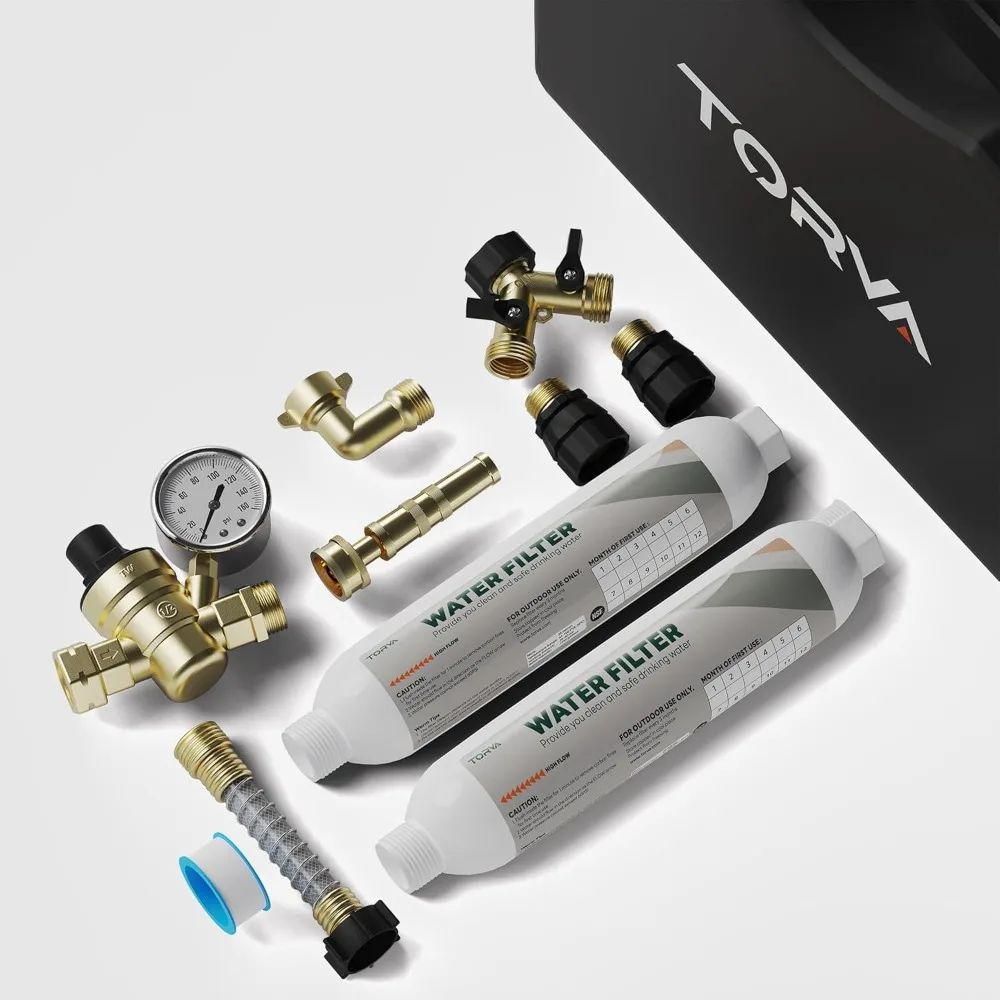 

Water Hoses & Fittings for Camping All In One Fresh Water Kit - BPA Free, Includes RV Water Filter Cartridge, for Outside Camper
