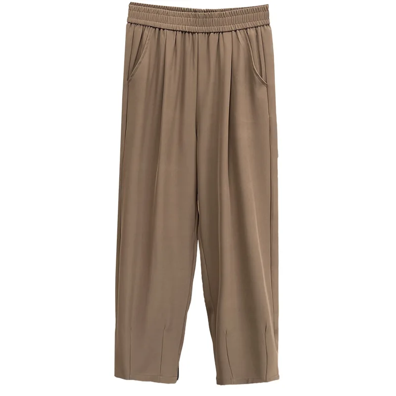 

Женские костюмные брюки больших размеров, новые повседневные тонкие свободные шаровары с эластичной резинкой на талии, плавки до щиколотки 100 кг, 2529