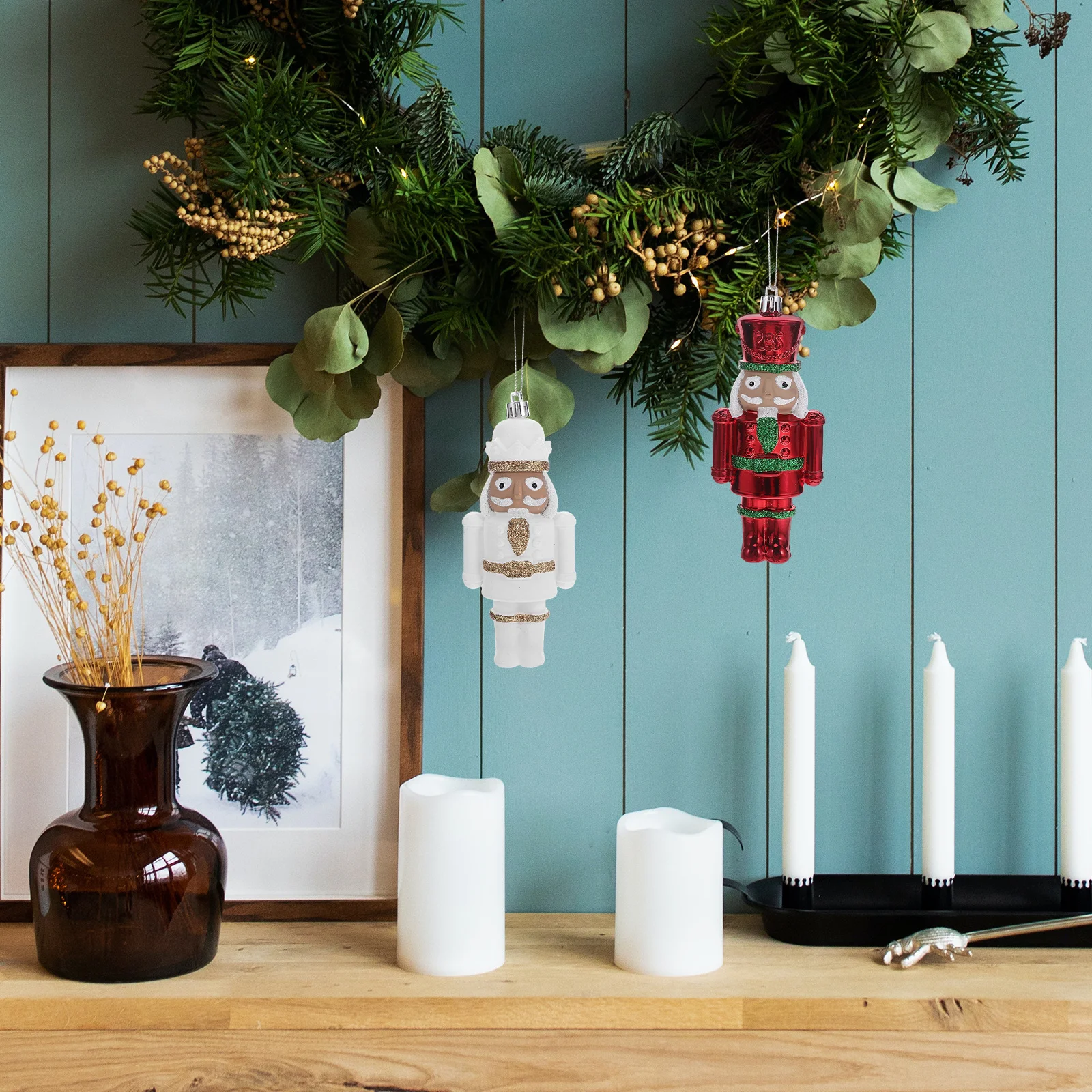 

2 Pcs Christmas Nutcracker Soldier Decorative Figurine Festive Statue Characters