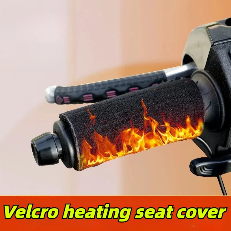 USB Heated Motorcycle Handlebar Grips Cover 3‑Level Temperature Control Fast Heating Magic Sticker Winter Warm Hand Warmer