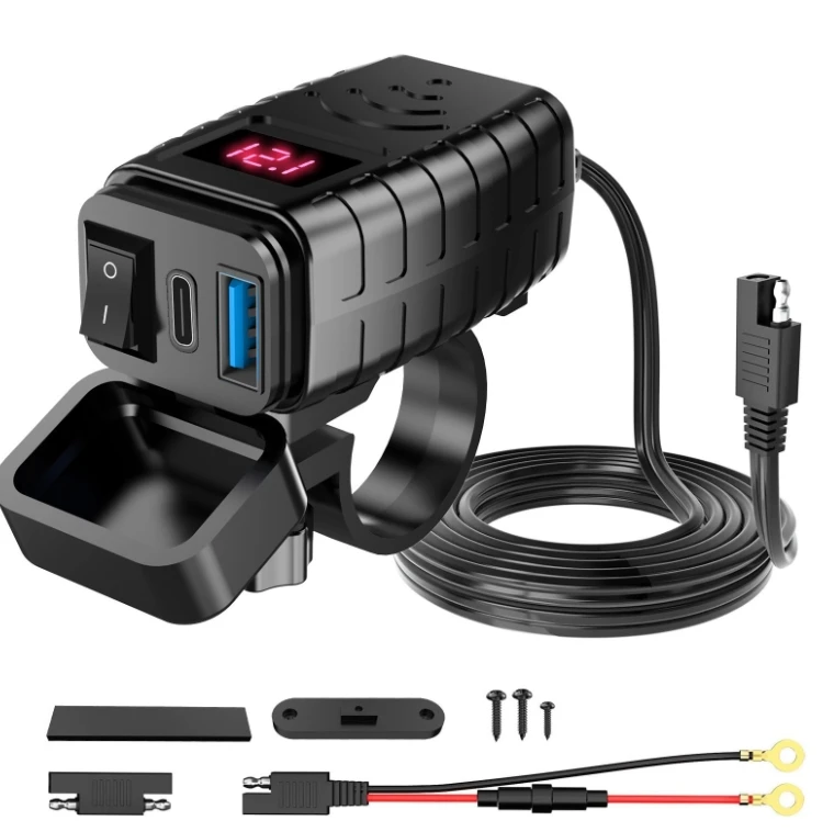 

Motorcycle Phone Chargers PD3.0+QC3.0 Quick Charge Device Waterproof SAE to USB Charger With On/Off Switch Voltage Display