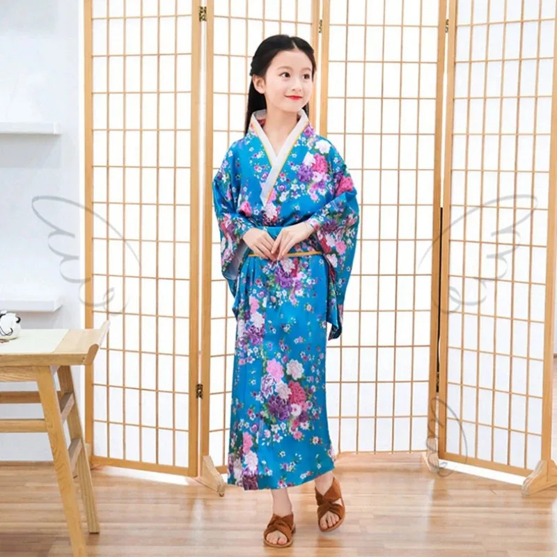 الأطفال كيمونو النمط الياباني التقليدي الأزهار يوكاتا فستان أطفال أوبي خمر الساموراي هالوين تأثيري حلي هاوري الزي