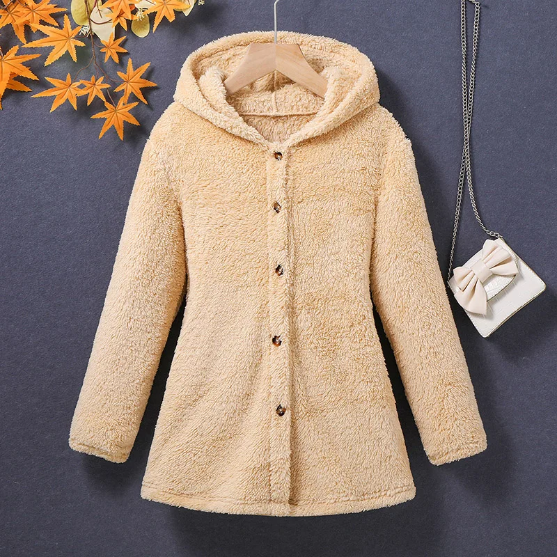 Autumn New Jacket For Girls 8-12 Years Khaki Hooded Long-Sleeved Coat For Girls Stylish Girls Korean Style Casual Coat