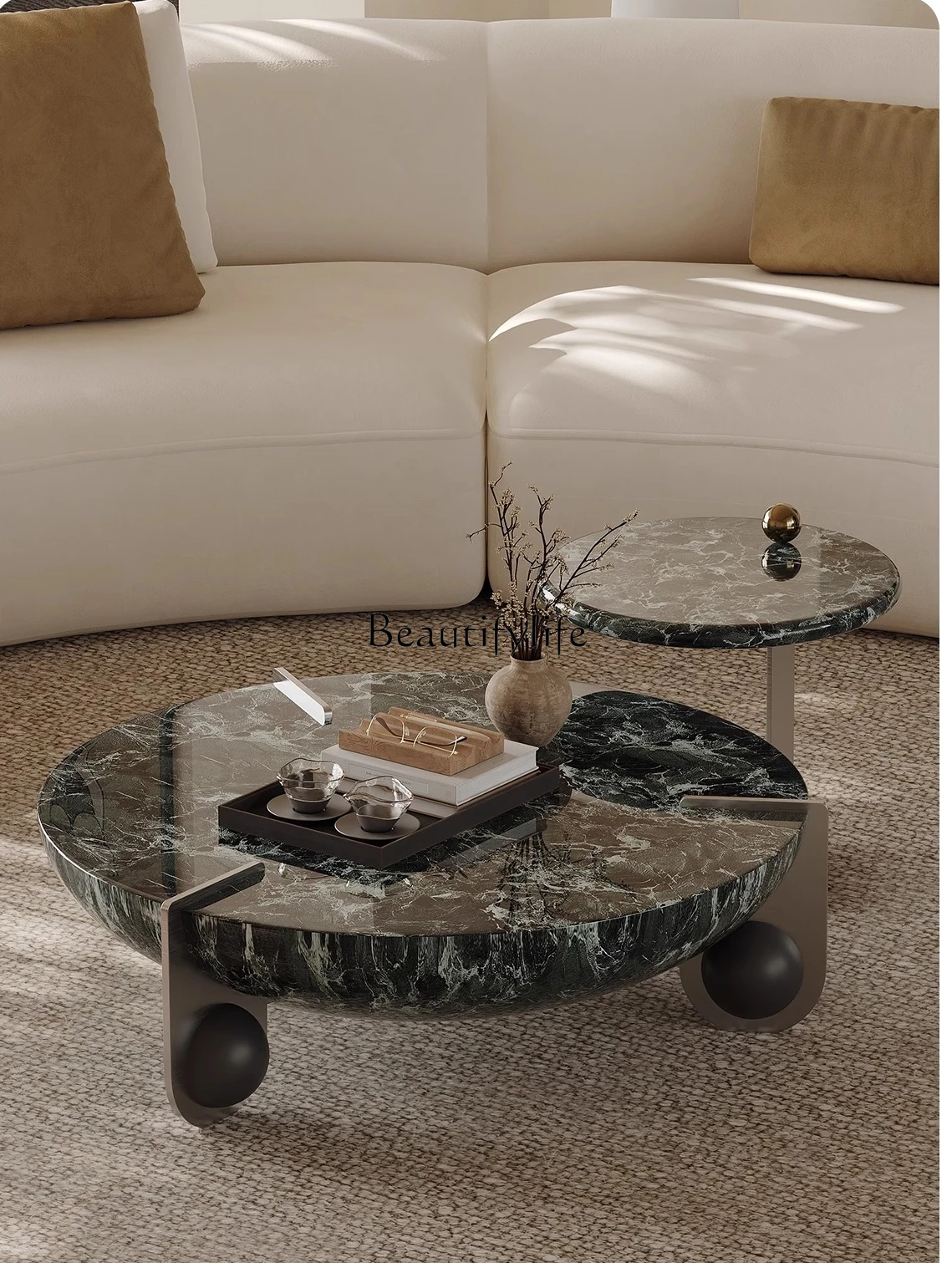 

Minimalist original designer coffee table Large apartment luxury light luxury high-end stainless steel round coffee table
