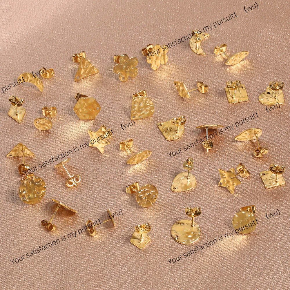 10pcs Stainless Steel Earring Posts with Loop Hole Star Moon Pattern Ear Studs Base for DIY Earring Jewelry Making Supplies