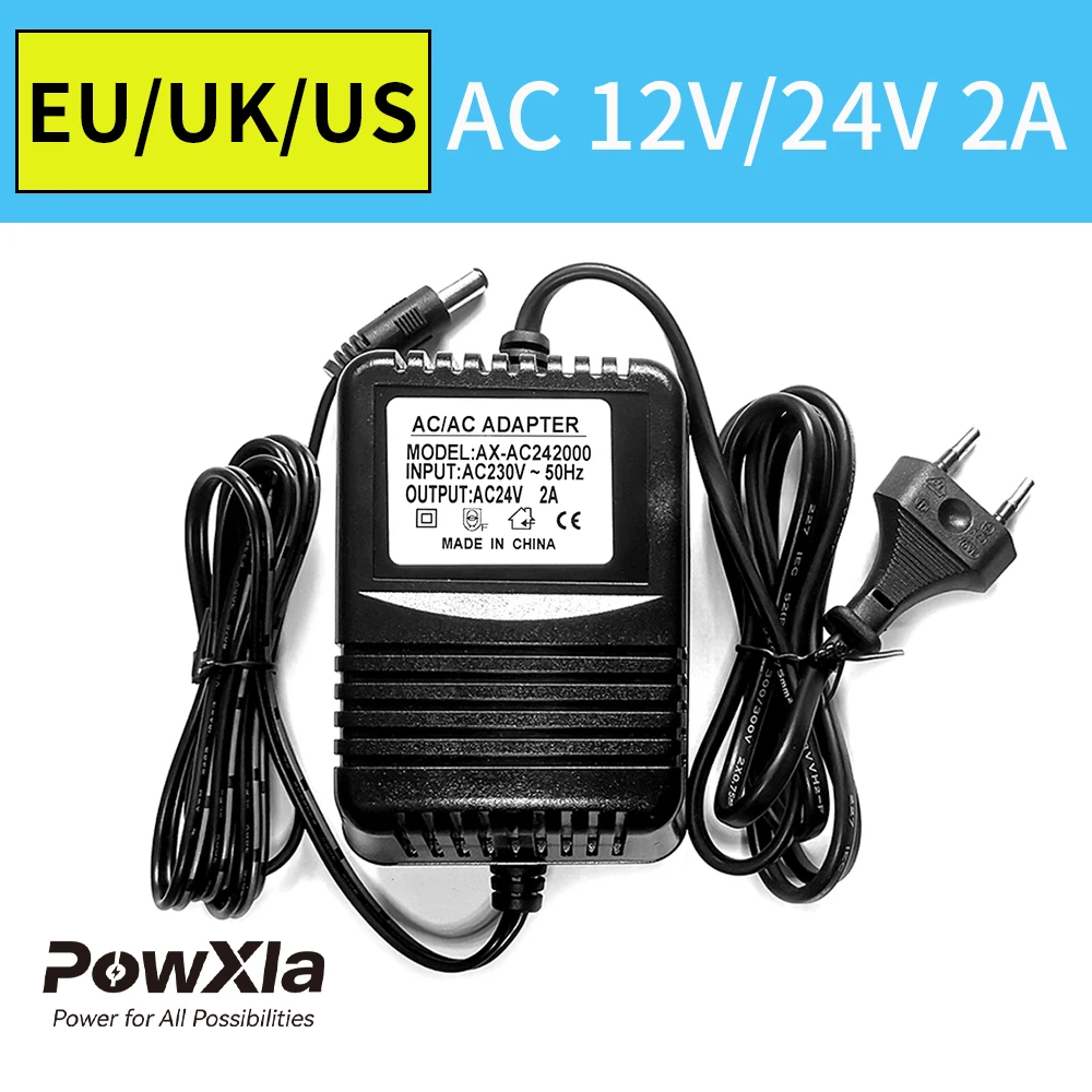 

PowXla AC Power Adapter 12Vac 24Vac 2000A Output EU UK US Plug 230Vac 120Vac AC Transformer