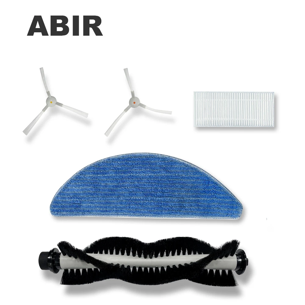 Spare Parts for Robot Vacuum Cleaner ABIR R30 ,Includes Side Brus 2pcs,HEPA Filters 1pc, Mop 1pc, Central Brush 1pc