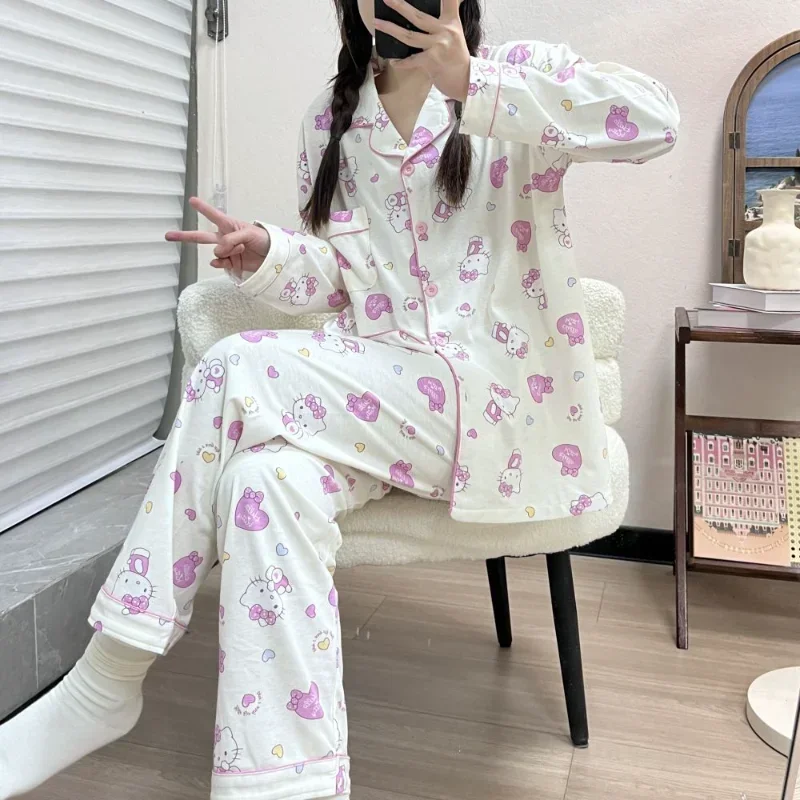 

Sanrio's new Hello Kitty home pajamas female cute cartoon casual breathable comfortable autumn women's home suit pajamas