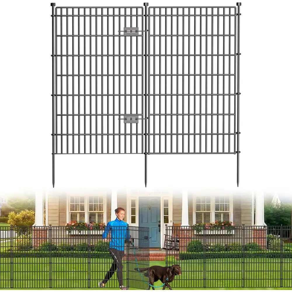 

10-Panel No-Dig Garden Fence with Gate, 44in High × 23.6ft Long, Decorative Metal Outdoor Dog Fence, Rust-Resistant Pet Enclosur