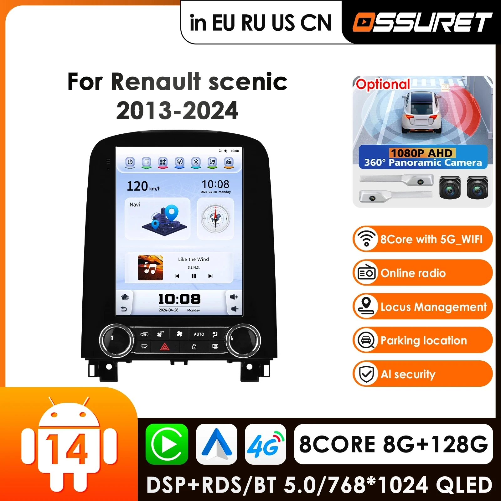 9.7''Android 14 Car Radio for Renault Scenic 2013 - 2024 Multimedia Player GPS Navigation 4G Carplay AutoRadio Stereo Head Unit