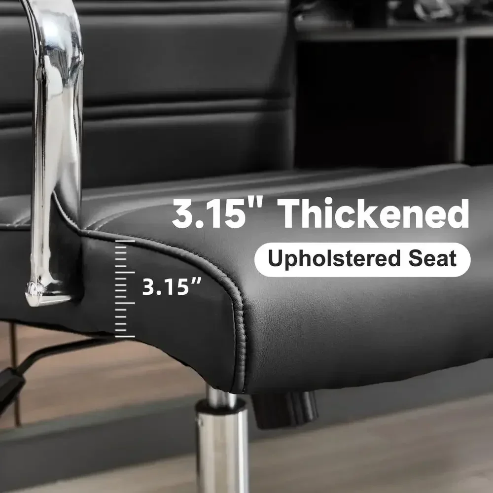 Ergonomic Leather Swivel Chair with Wheels for Conference Rooms and Executive Office, Adjustable Height Ribbed Computer Desk Cha