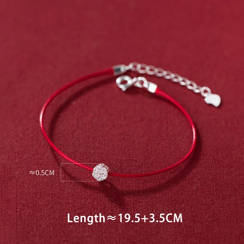 Real 925 Sterling Silver Minimalist Geometric Flower Red Rope Ajustable Bracelet for Charm Women Cute Fine Jewelry Accessories