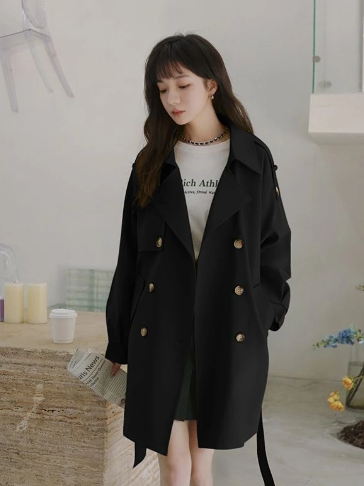 Women's Trench Coats Popular Korean Style Mid length Windbreaker Casual Long Sleeve Tops Autumn Clothes Women Fashion Coats