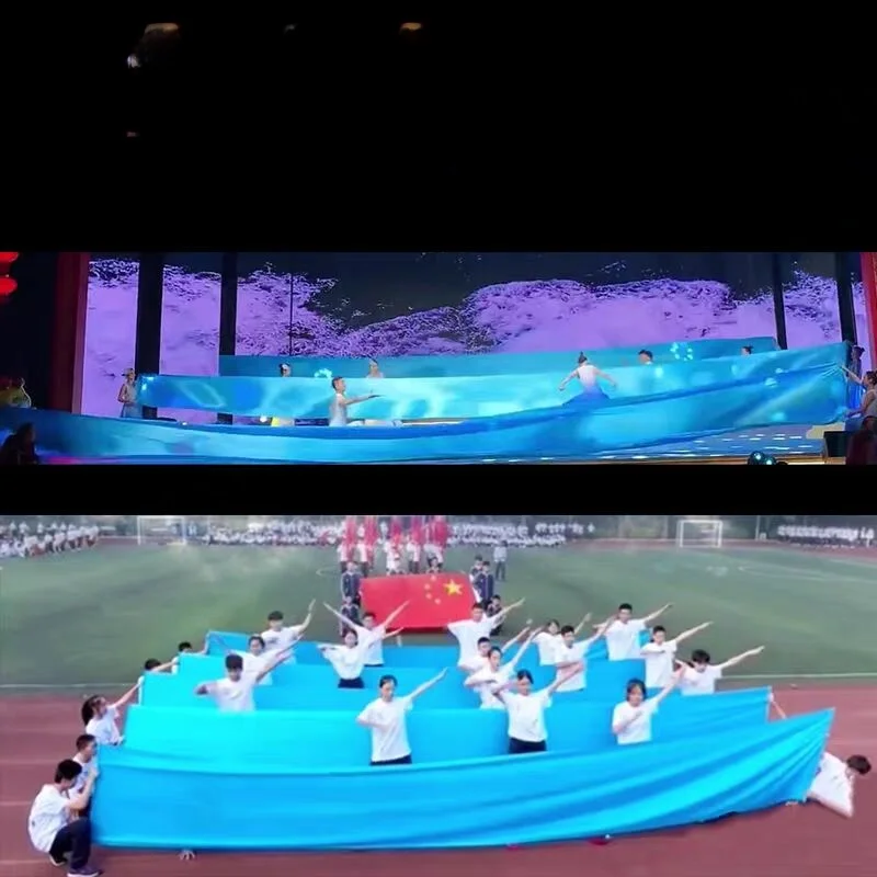 オリジナルブルーシルクリボン-開会式用リボン-スポーツイベント用-ヤンファン・チーハン-スクエアダンスパフォーマンスアクセサリー
