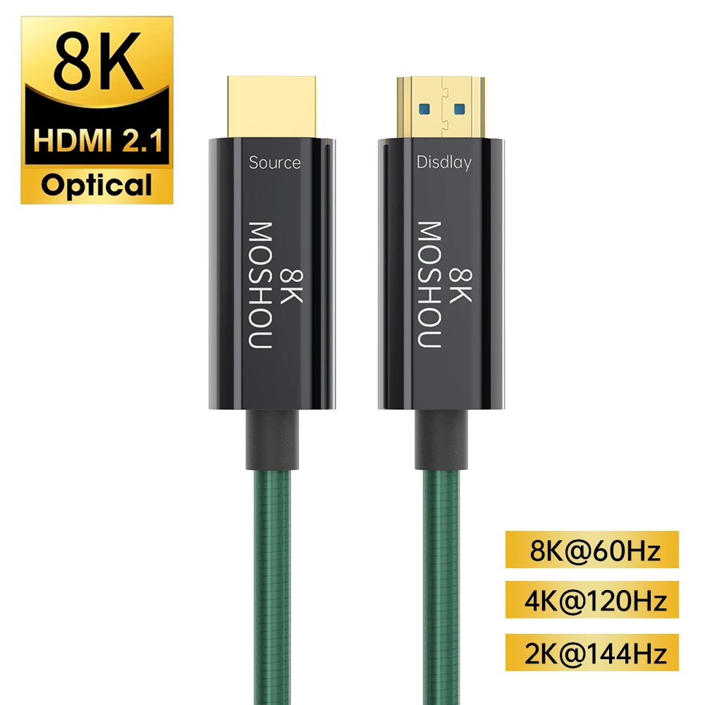 MOSHOU z włókna optycznego 8K HDMI 2.1 kabel 120Hz 48 gb/s kabel HDMI o bardzo wysokiej prędkości obrotowej HDR eARC dla HD TV, pudełko żarówka jak