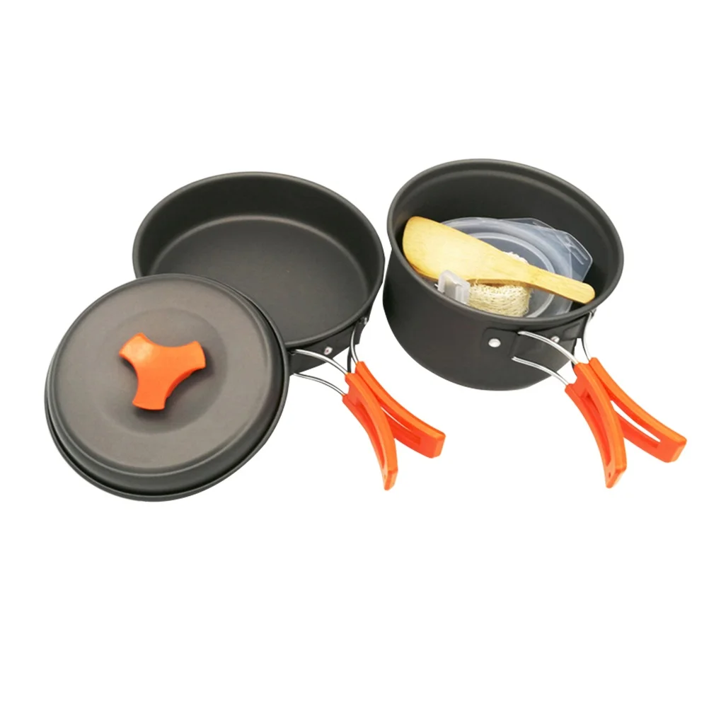 8 pcs Cookware Set Lightweight Camping Cookware Kit Portable Outdoor Cooking Kit Skillet Lid Bowl Spoon
