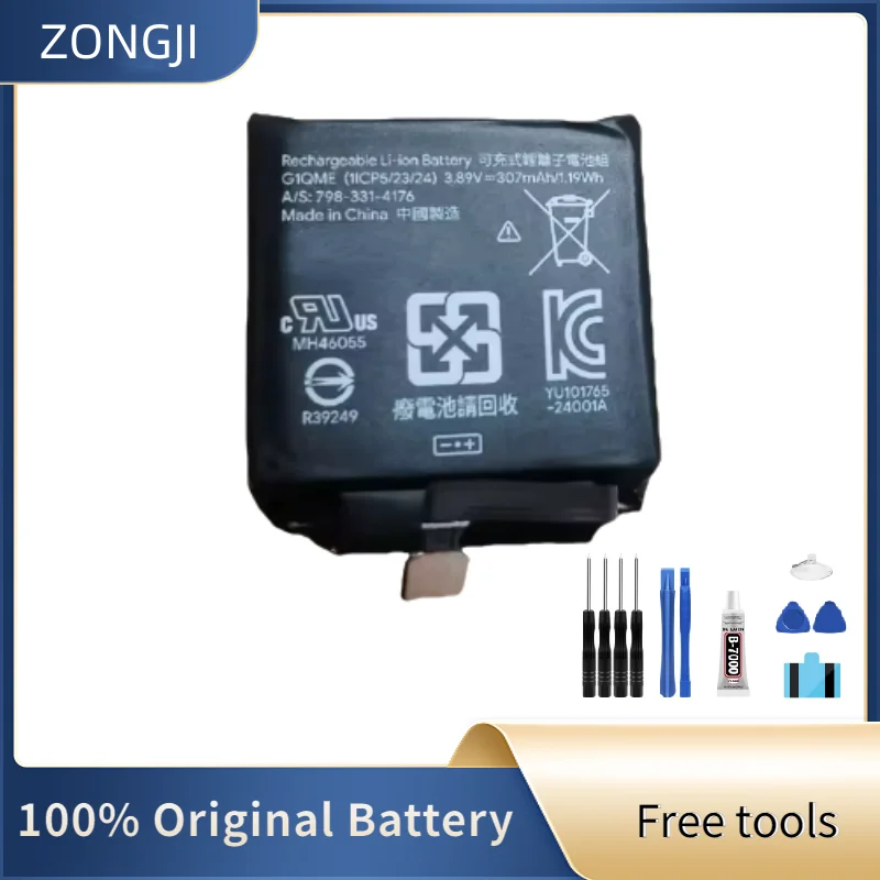 ZONGJI New Compatible Battery For Google G1QME Watch Battery 307mAh 798-311-4176 1ICP5/23/24 + Free Tools