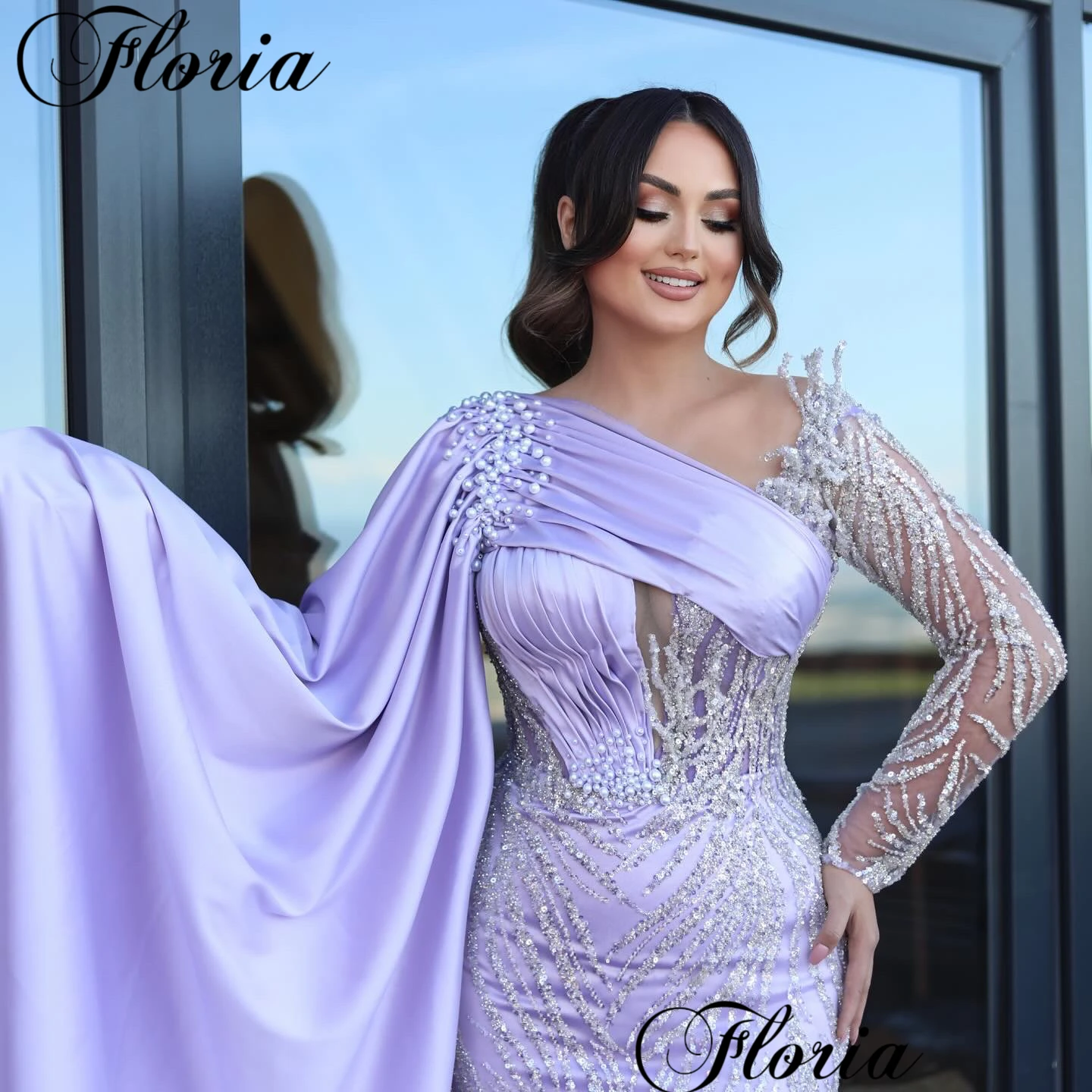 Dubai Lavender Prom Dresses Mermaid Elegant Long Sleeves Formal Occasion Dresses Vestidos Femenino Coutures Gowns Cocktail Dress