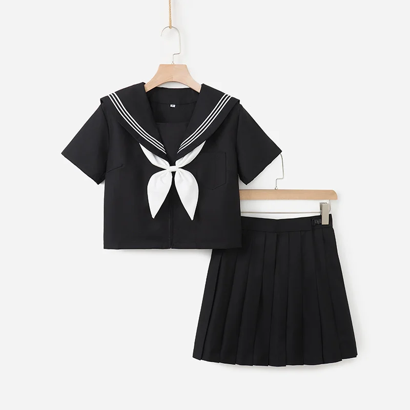 JK Uniform Cosplay Suit Bow Black Sailor Set Long Sleeve Red Tie Pleated Skirt Japanese Schoolgirl Costume Outfit For Women New
