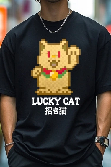 T-shirt Classica Stile Giapponese TM Mosaic Lucky Cat, Abbigliamento Streetwear di Alta Qualità da Uomo, Nuova Collezione Estiva 2026, T-shirt in Cotone Stampata