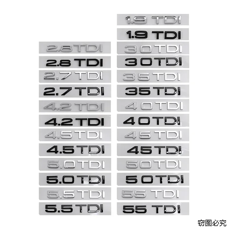 

ABS Letter Decal Car Body Badge Sticker Rear Trunk Emblem for Audi 1.9TDI 2.8TDI 4.2TDI 30TDI 40TDI 50TDI Exterior Accessories