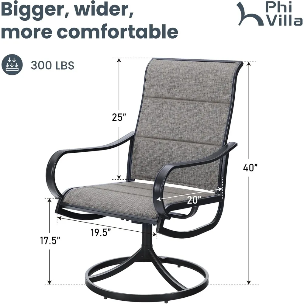 Outdoor Swivel Patio Dining Chairs Set of 2, All Weather Patio Chair with Padded Textilene & Metal Frame for Outdoor P