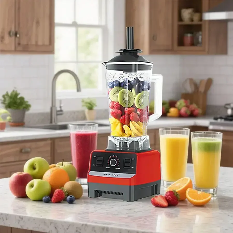 Professional Countertop Mixer 600W High-Speed Electric Mixer Suitable For Milkshakes And Smoothies, With A 2-Liter Container And 2 Cups In Red