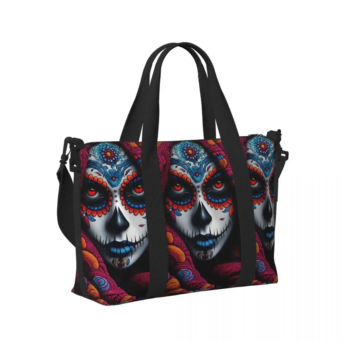 Sugar Skull Beach Travel Bag Large Capacity Tote Bags for Gym Sport Women Shopping Duffle Shoulder Bag