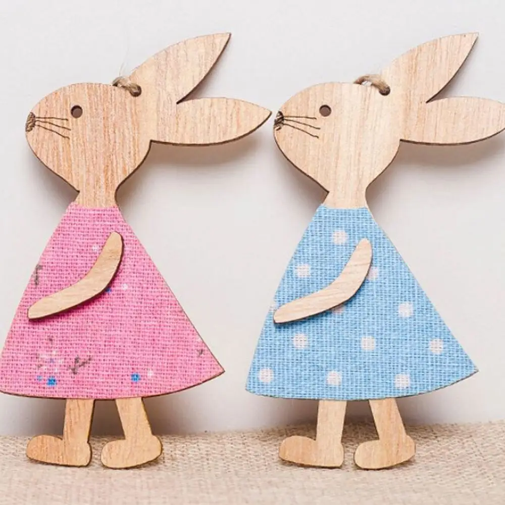 1PCS Easter Rabbit Wooden Decoration DIY Wood Hanging Crafts Cute Bunny Easter Ornaments Party Supplies