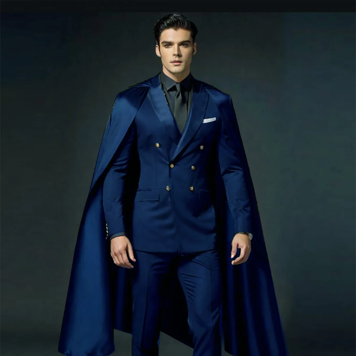 Modern Men Wedding Suits 2 Pieces With Detachable Capes Plus Size Customized Groom Tuxedo Suits Show Party Suits Male Costume