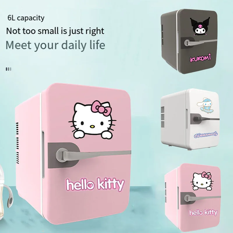 

Автомобильный холодильник Hello Kittys, 4 Л/6 л, Kuromi, Автомобильный дом, компактный косметический холодильник двойного назначения, портативный холодильник для пикника на открытом воздухе