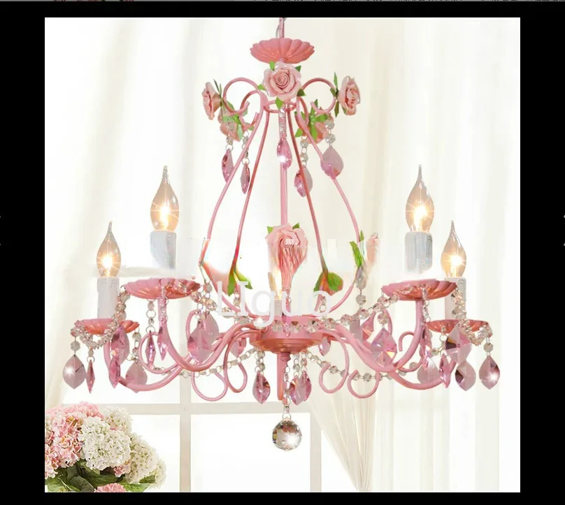 Pink Modern European Chandelier lamp Lustre Pendant Light Pink Rose Flower  Fixture E14 Decoration Design Free Shipping