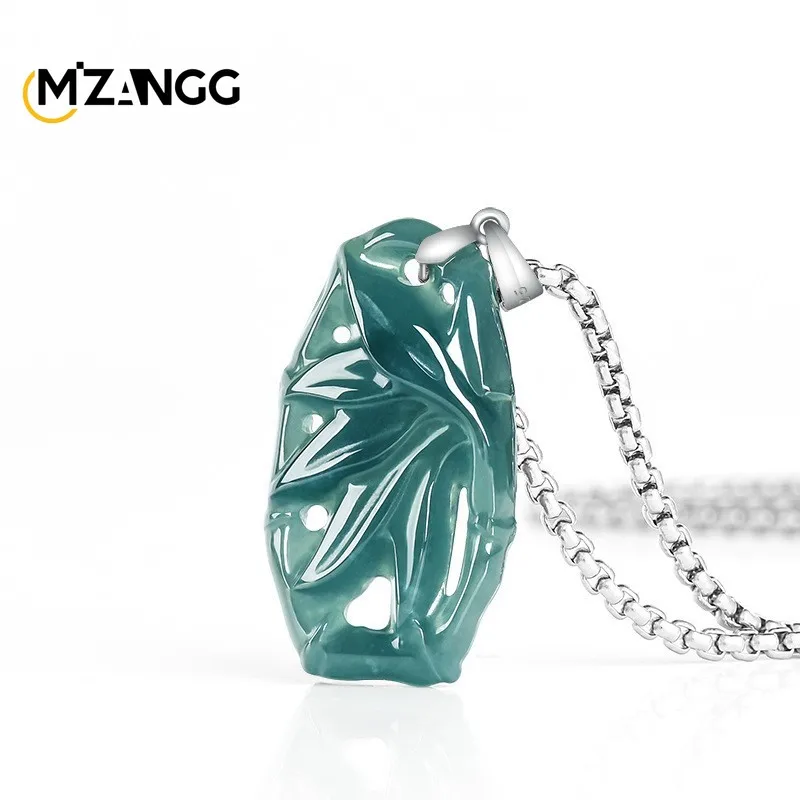 

Natural Jadeite Blue Water Openwork Bamboo-Knot Pendant S925Silver Setting Openwork Carving Ice-Type Jadeite Necklace Women Gift