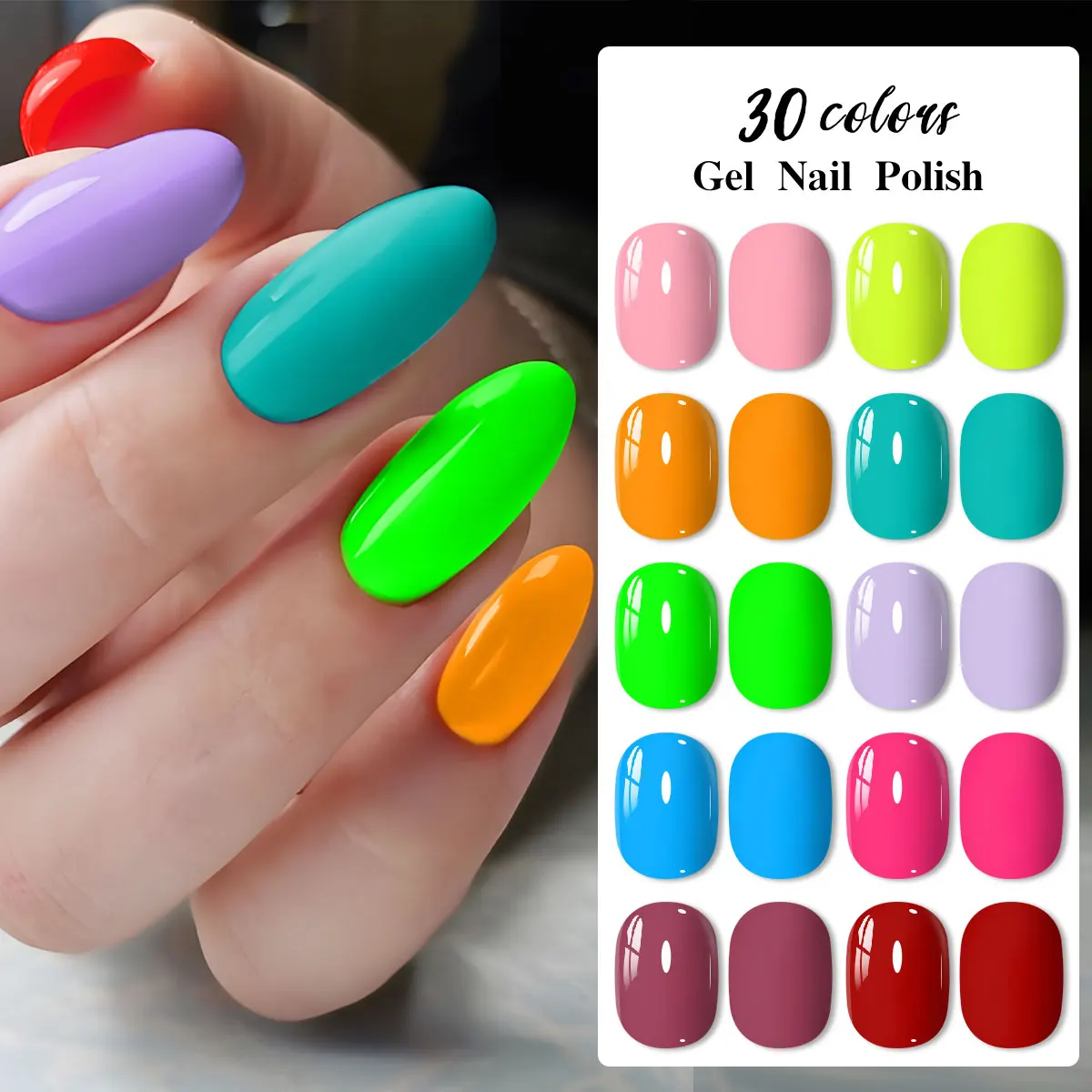 New 8ml glass bottle 30-color gel nail polish, soak-off UV LED curing nail paint, glossy solid color nail gel, long-lasting nail polish suitable for all skin tones, fashionable nail colors, DIY and professional salon nail art supplies